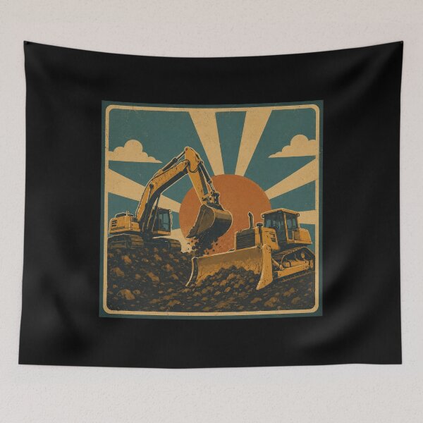 Item preview, Vintage Excavator and Bulldozer Earthmoving Construction Equipment Retro Design designed and sold by kakmi-art.