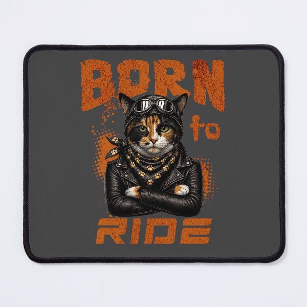 Item preview, Calico Cat Biker Design – Born To Ride Funny Motorcycle Calico Cat Print designed and sold by PixelsPaws.