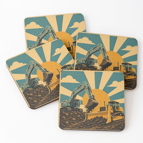 Item preview, Vintage Excavator and Bulldozer Construction Equipment Retro Sunburst Design designed and sold by kakmi-art.
