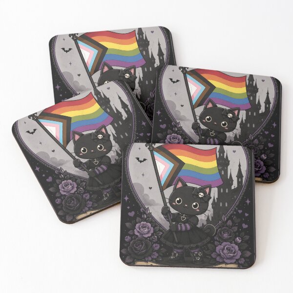 Item preview, Love Is Proud – Gothic Pride Cat with Rainbow Flag designed and sold by GOLDENLIONPERU.