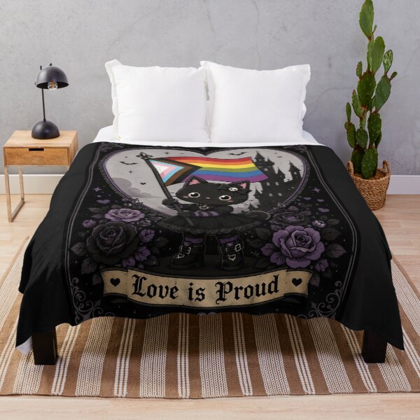 Item preview, Love Is Proud – Gothic Pride Cat with Rainbow Flag designed and sold by GOLDENLIONPERU.