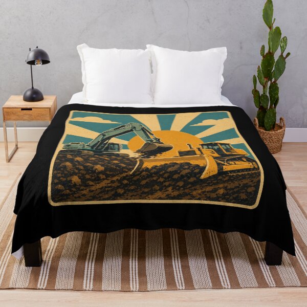 Item preview, Vintage Excavator and Bulldozer Construction Equipment Retro Sunburst Design designed and sold by kakmi-art.