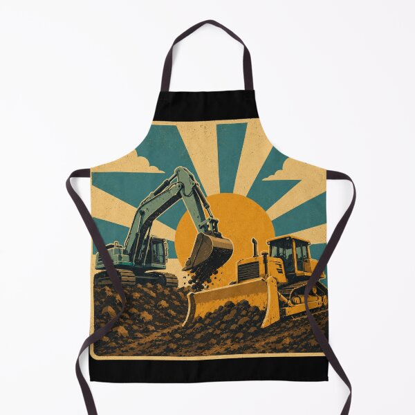 Item preview, Vintage Excavator and Bulldozer Construction Equipment Retro Sunburst Design designed and sold by kakmi-art.