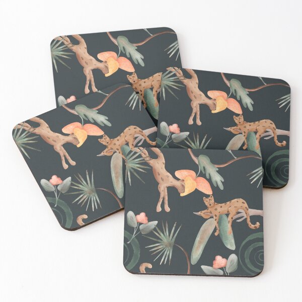 Item preview, Wild cats and tropical plants create a lively scene on a dark background with a mix of colors and shapes in this artwork designed and sold by SpaceartLilu.
