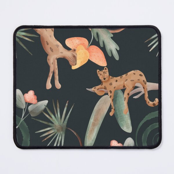 Item preview, Wild cats and tropical plants create a lively scene on a dark background with a mix of colors and shapes in this artwork designed and sold by SpaceartLilu.