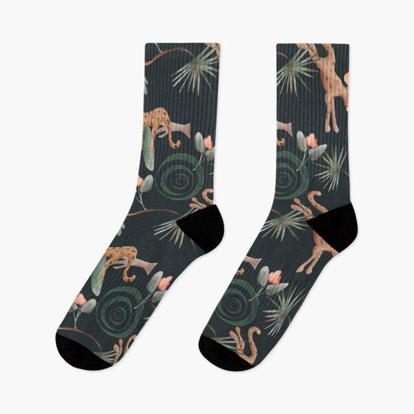 Item preview, Wild cats and tropical plants create a lively scene on a dark background with a mix of colors and shapes in this artwork designed and sold by SpaceartLilu.