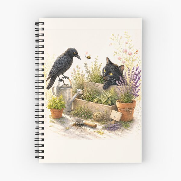 Item preview, Black Cat Herb Garden, Cat, Bee & Raven Cottagecore Art designed and sold by VelvetClawStudio.
