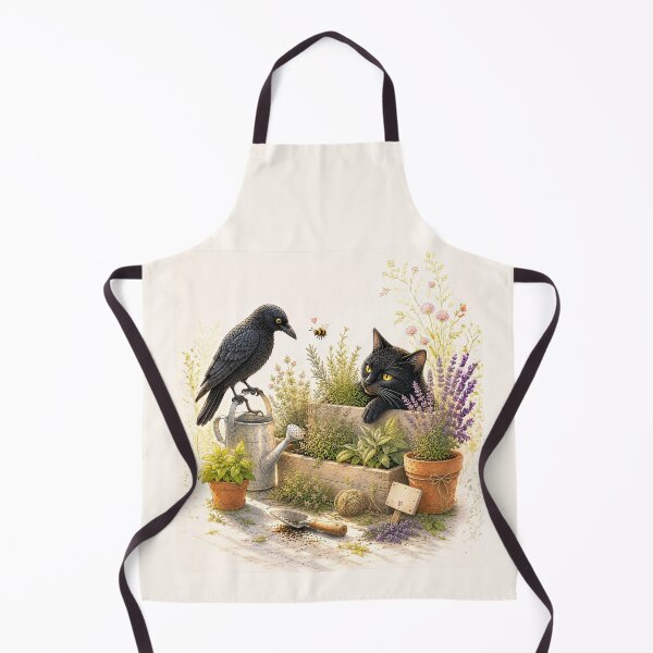 Item preview, Black Cat Herb Garden, Cat, Bee & Raven Cottagecore Art designed and sold by VelvetClawStudio.