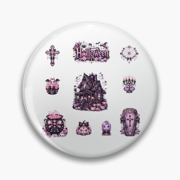Item preview, Spooky Cute Halloween Sticker Set Featuring Haunted Mansion, Magical Cauldron, Gothic Coffin and Crystal Ball designed and sold by looplandger.