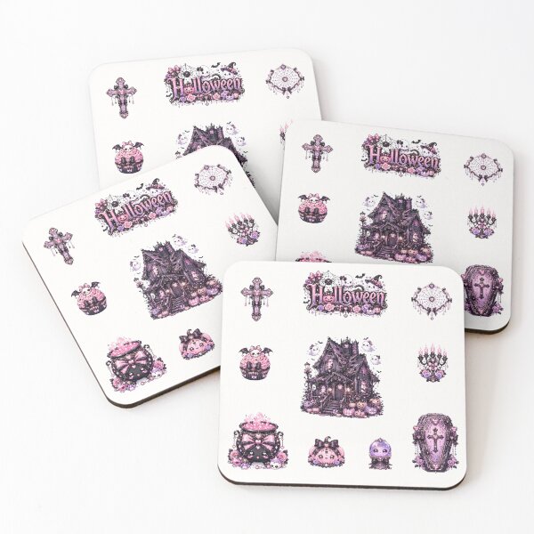 Item preview, Spooky Cute Halloween Sticker Set Featuring Haunted Mansion, Magical Cauldron, Gothic Coffin and Crystal Ball designed and sold by looplandger.