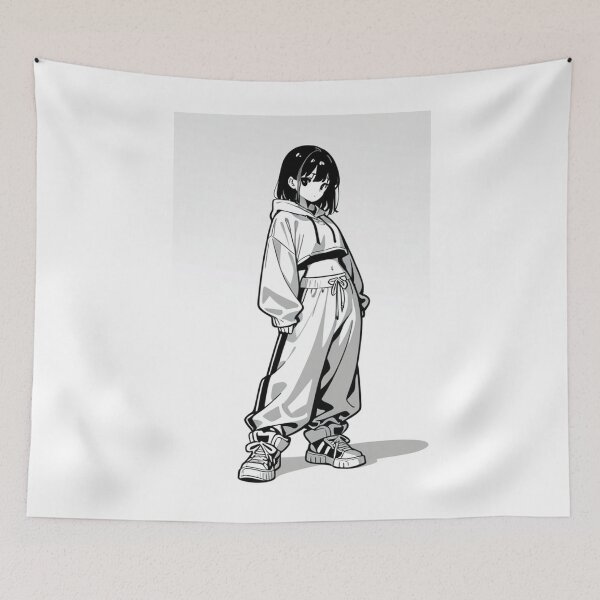 Item preview, Fashion - Girl in Black Crop Hoodie Baggy Pants Chunky Sneakers Variant 3 designed and sold by AnimeShin.