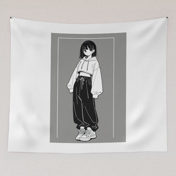 Item preview, Fashion - Girl in Black Crop Hoodie Baggy Pants Chunky Sneakers designed and sold by AnimeShin.