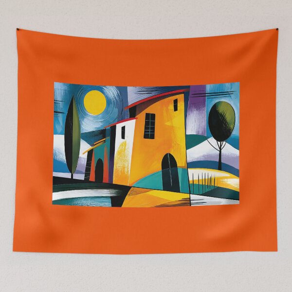 Item preview, Golden House in Geometric Tuscany - Sunlit Fields Cypress Trees and Vibrant Mediterranean Horizons designed and sold by OlfactoART Studio.