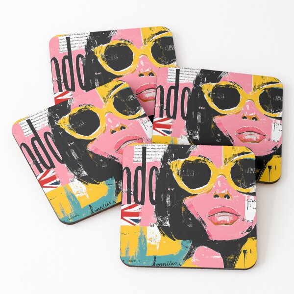 Item preview, London Fashion Icon - Woman in Yellow Sunglasses with Union Jack Urban Pop Art Energy designed and sold by OlfactoART Studio.