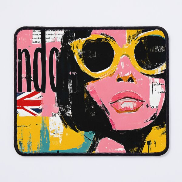 Item preview, London Fashion Icon - Woman in Yellow Sunglasses with Union Jack Urban Pop Art Energy designed and sold by OlfactoART Studio.