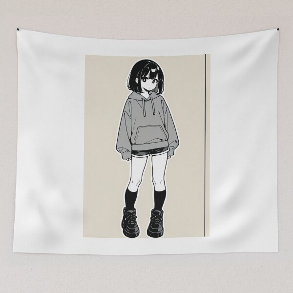 Item preview, Fashion - Girl in Gray Hoodie High Top Sneakers Anime Art designed and sold by AnimeShin.