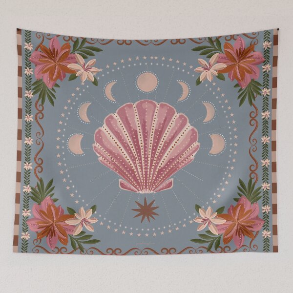 Item preview, Celestial Seashell & Moon Phases | Boho Coastal Floral Art designed and sold by prikanashiro.