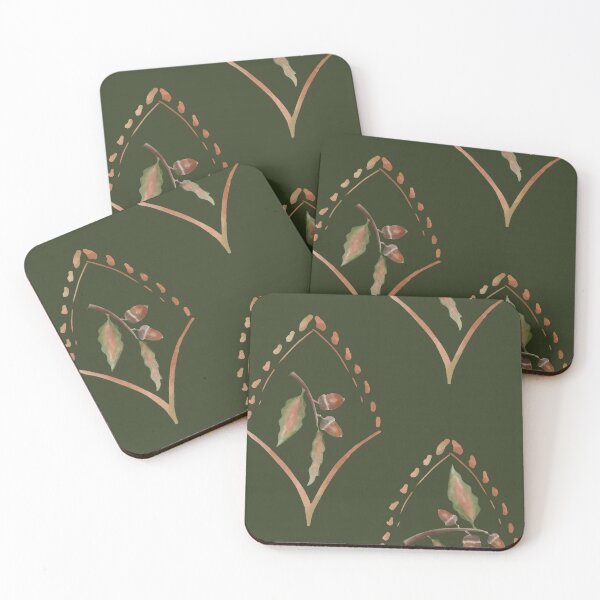 Item preview, Pattern with leaves and buds in green background for textile design and crafts designed and sold by SpaceartLilu.