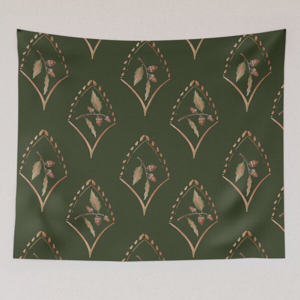 Item preview, Pattern with leaves and buds in green background for textile design and crafts designed and sold by SpaceartLilu.