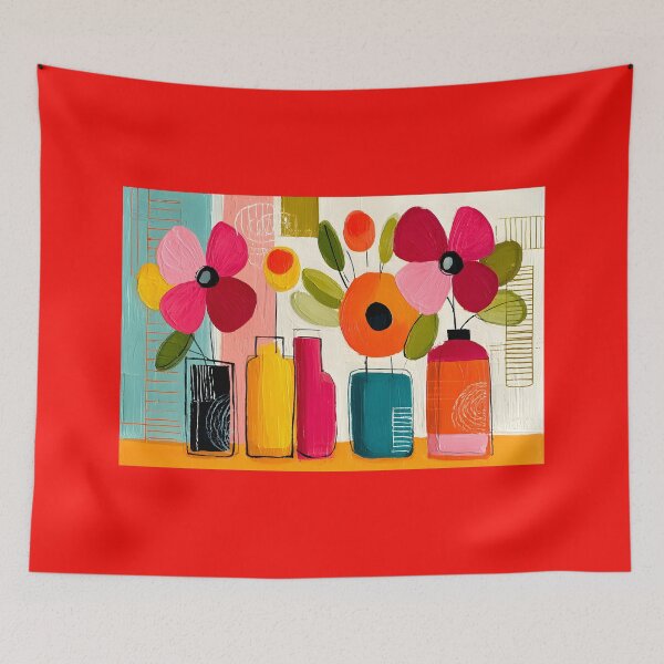 Item preview, Floral Harmony in Geometric Vases - Bold Blossoms and Vibrant Shapes in Contemporary Bloom designed and sold by OlfactoART Studio.