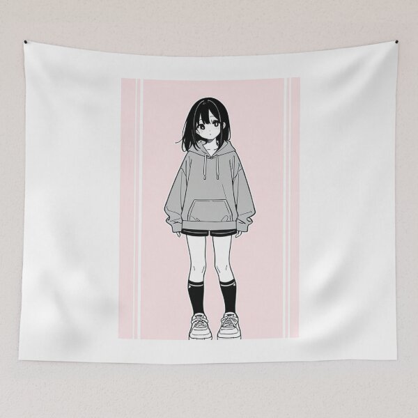Item preview, Fashion - Girl in Gray Hoodie White Sneakers Pink Background designed and sold by AnimeShin.