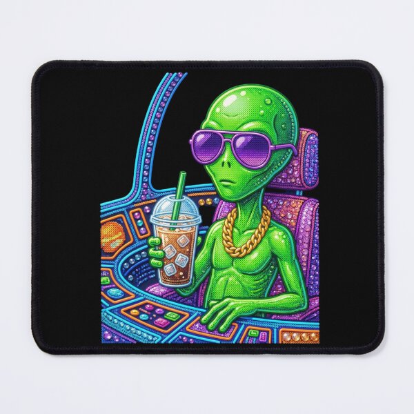 Item preview, Cool Alien Drinking Iced Coffee 3D Perler Bead Pop Art designed and sold by Rahaf-shop9.
