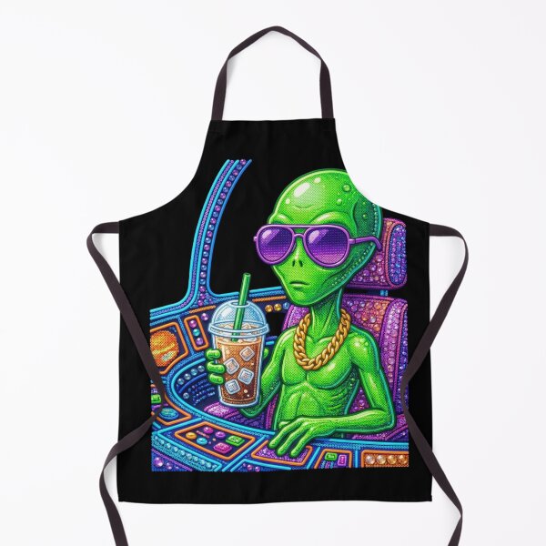 Item preview, Cool Alien Drinking Iced Coffee 3D Perler Bead Pop Art designed and sold by Rahaf-shop9.