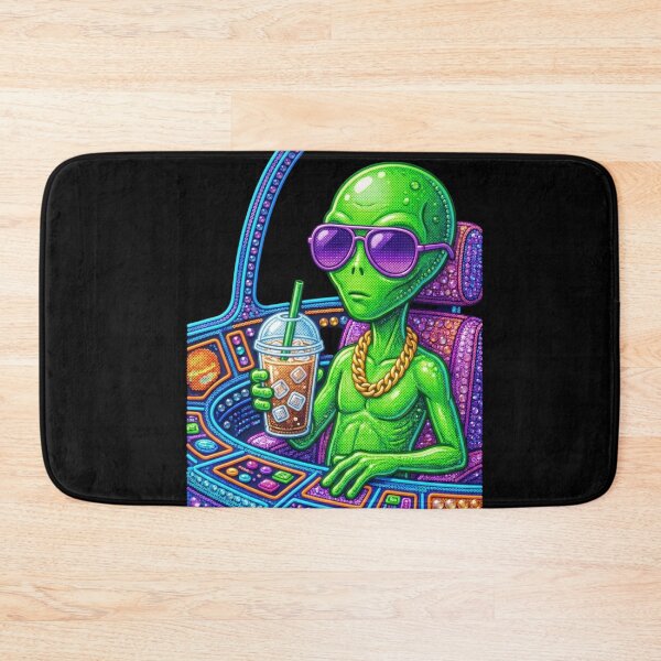 Item preview, Cool Alien Drinking Iced Coffee 3D Perler Bead Pop Art designed and sold by Rahaf-shop9.