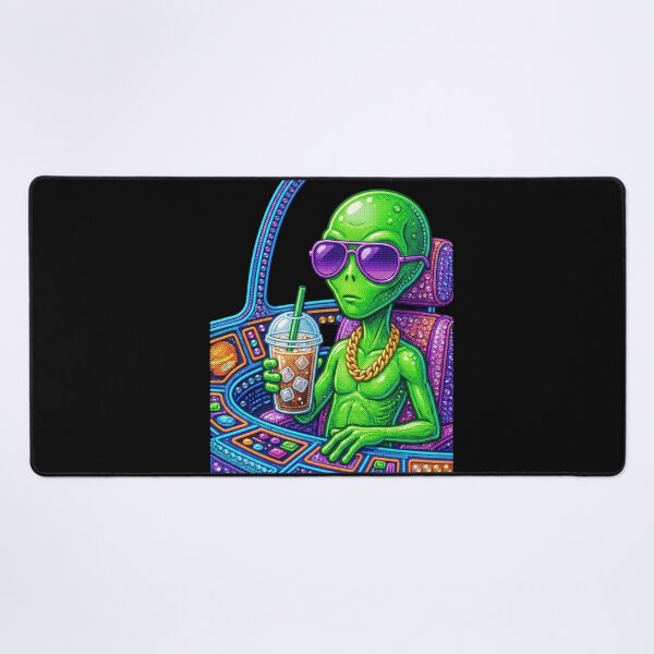 Item preview, Cool Alien Drinking Iced Coffee 3D Perler Bead Pop Art designed and sold by Rahaf-shop9.