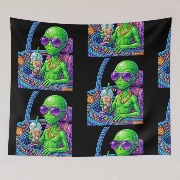 Item preview, Cool Alien Drinking Iced Coffee 3D Perler Bead Pop Art designed and sold by Rahaf-shop9.