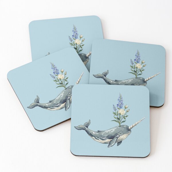 Item preview, Whimsical Floral Narwhal Watercolor Art – Cute Ocean Unicorn with Wildflowers designed and sold by 21 Dragonflies.