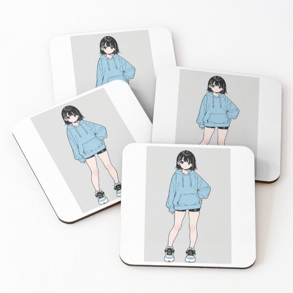 Item preview, Fashion - Girl in Light Blue Hoodie Bike Shorts Blue White Sneakers designed and sold by AnimeShin.