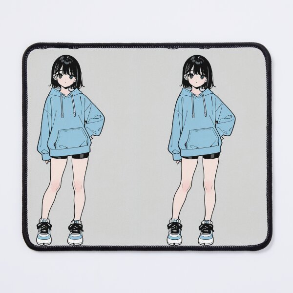 Item preview, Fashion - Girl in Light Blue Hoodie Bike Shorts Blue White Sneakers designed and sold by AnimeShin.