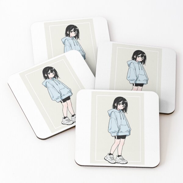Item preview, Fashion - Girl in Light Blue Hoodie Striped Shorts Chunky Sneakers designed and sold by AnimeShin.