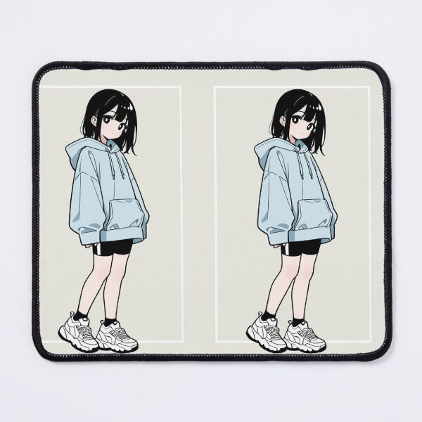 Item preview, Fashion - Girl in Light Blue Hoodie Striped Shorts Chunky Sneakers designed and sold by AnimeShin.