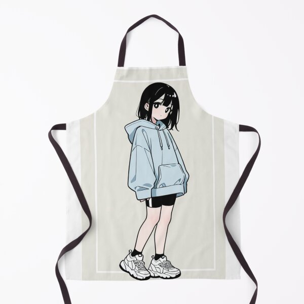 Item preview, Fashion - Girl in Light Blue Hoodie Striped Shorts Chunky Sneakers designed and sold by AnimeShin.