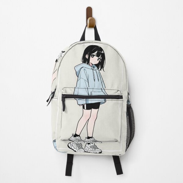 Item preview, Fashion - Girl in Light Blue Hoodie Striped Shorts Chunky Sneakers designed and sold by AnimeShin.