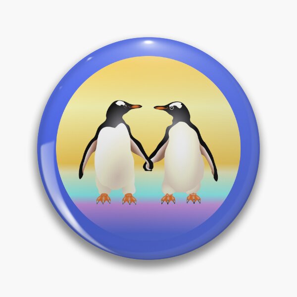 Item preview, Gentoo Penguins holding hands (flippers) with sunset behind designed and sold by Adamo-illustration.