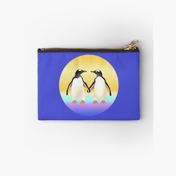 Item preview, Gentoo Penguins holding hands (flippers) with sunset behind designed and sold by Adamo-illustration.