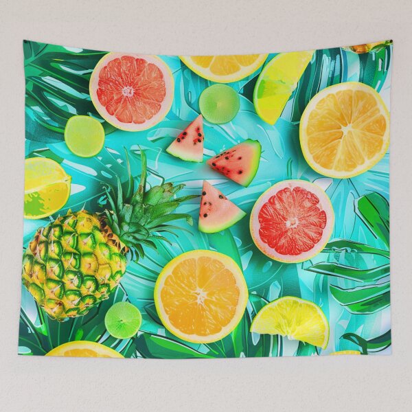 Item preview, Tropical Fruit Medley With Palm Leaves Colorful Art designed and sold by DEC02.