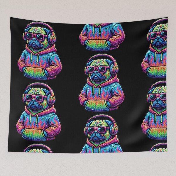 Item preview, Cool Y2K Pug Dog with Headphones 3D Perler Bead Art designed and sold by Rahaf-shop9.
