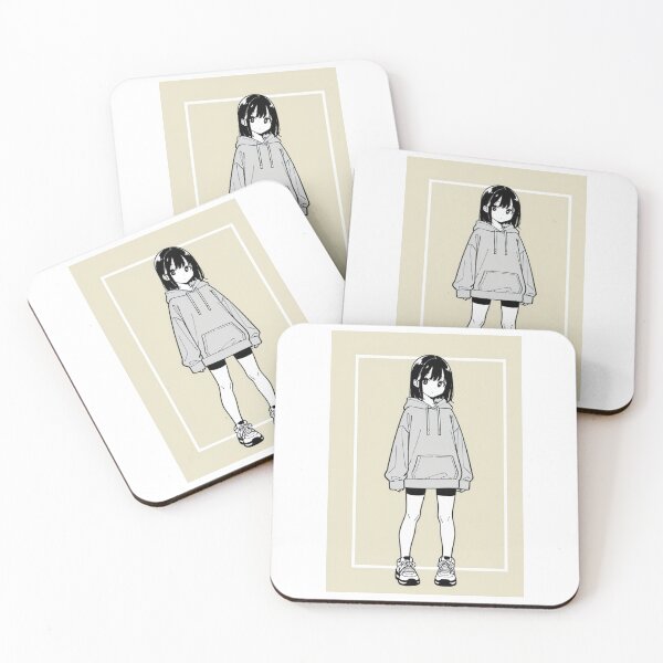 Item preview, Fashion - Girl in Light Gray Hoodie Bike Shorts Chunky Sneakers designed and sold by AnimeShin.