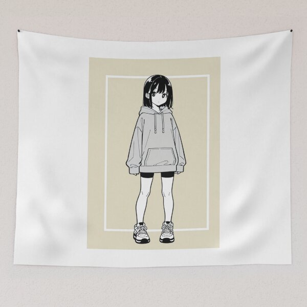 Item preview, Fashion - Girl in Light Gray Hoodie Bike Shorts Chunky Sneakers designed and sold by AnimeShin.