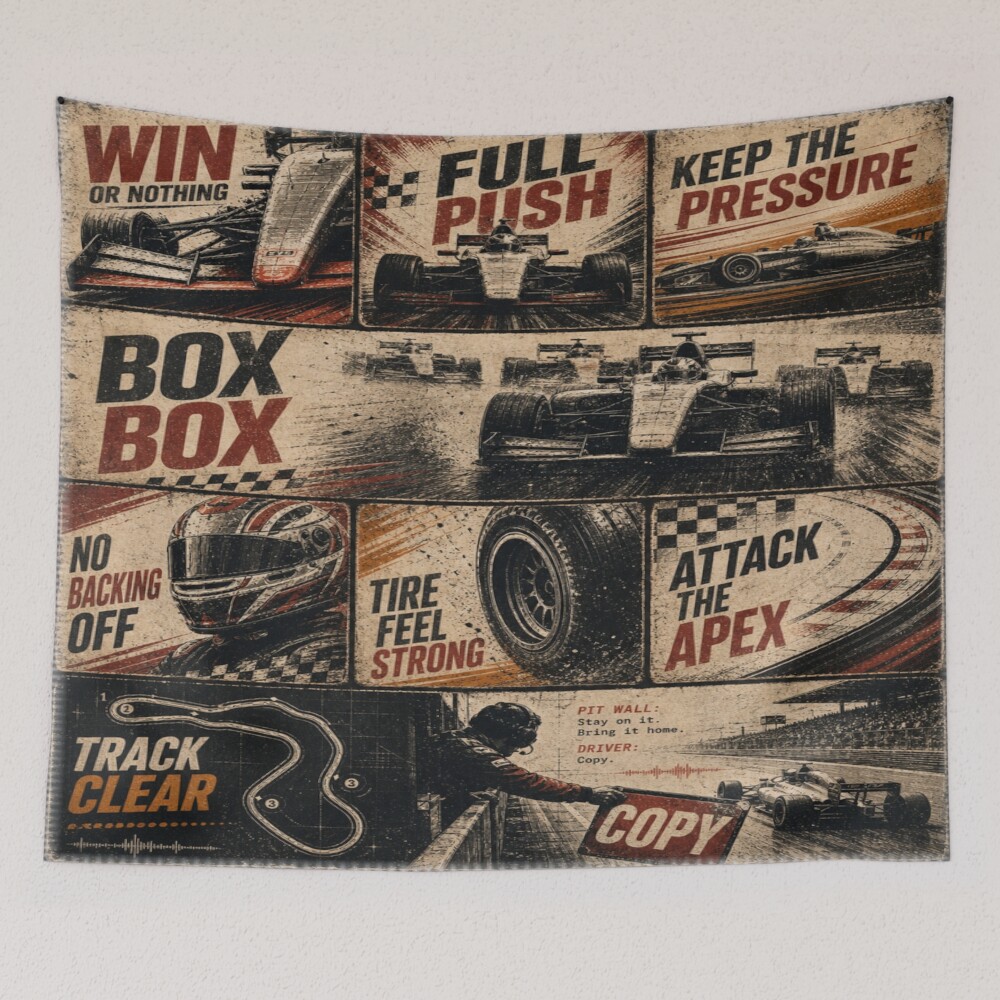 Vintage Pit Radio F1 Grand Prix Racing Poster 2 on a tapestry
