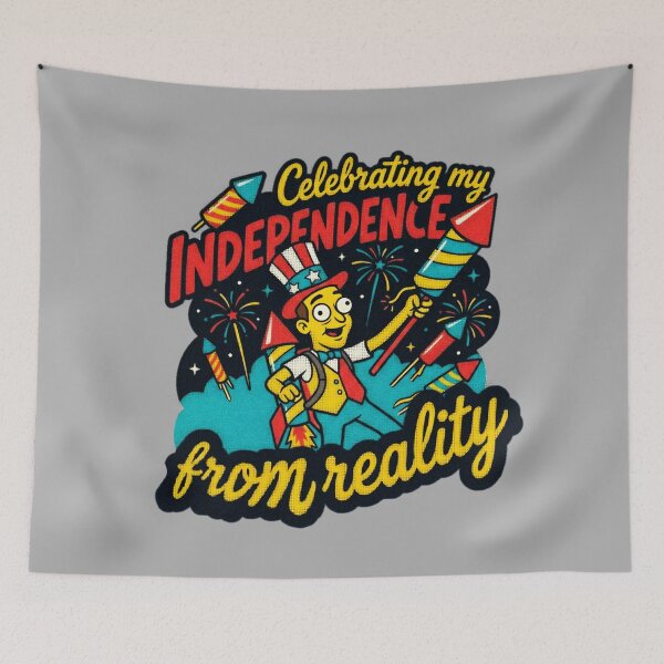 Item preview, Celebrating My Independence From Reality 4th Of July Graphic  — Funny Patriotic Dark Humor Summer  designed and sold by SkTee2k.