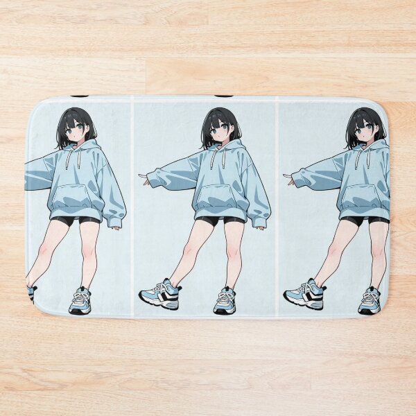 Item preview, Fashion - Girl in Sky Blue Hoodie Bike Shorts Blue Sneakers designed and sold by AnimeShin.