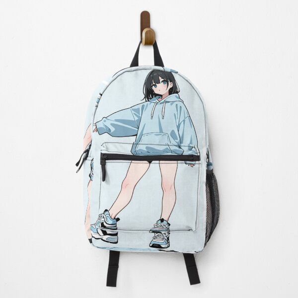 Item preview, Fashion - Girl in Sky Blue Hoodie Bike Shorts Blue Sneakers designed and sold by AnimeShin.