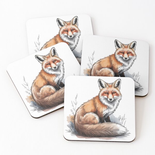 Item preview, Majestic Red Fox Watercolor with Thick Tail on Black Background designed and sold by SharpAura25.