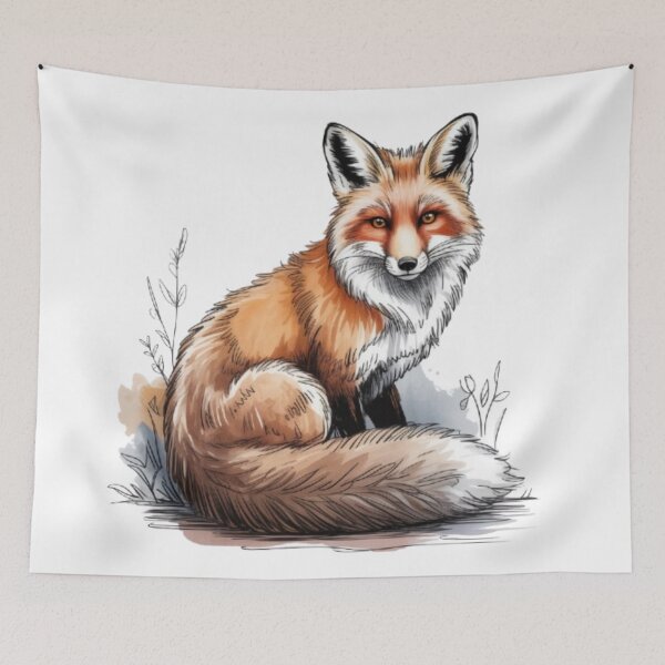 Item preview, Majestic Red Fox Watercolor with Thick Tail on Black Background designed and sold by SharpAura25.