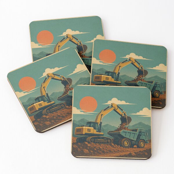 Item preview, Vintage Excavator and Dump Truck Earthmoving Construction Retro Design designed and sold by kakmi-art.